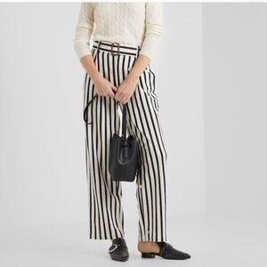 Polo Ralph Lauren Womens Belted Striped Wide Leg Cotton Pants Size 2